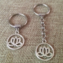 Load image into Gallery viewer, Silver Lotus Backpack or Purse Charm, Zipper Pull, Key Fob Lanyards