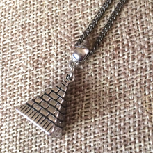 Load image into Gallery viewer, Silver Pyramid Necklace, Egyptian Jewelry Thin Gunmetal Chain