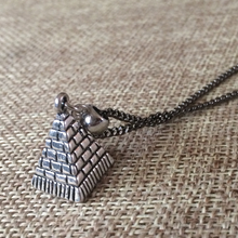 Load image into Gallery viewer, Silver Pyramid Necklace, Egyptian Jewelry Thin Gunmetal Chain