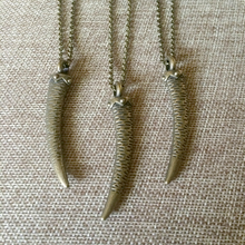 Load image into Gallery viewer, Bronze Horn Necklace, Tooth Talon Tusk Pendant, Mens Jewelry