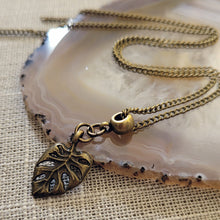 Load image into Gallery viewer, Monstera Leaf Necklace, Bronze Rolo Chain, Plant Mom Jewelry
