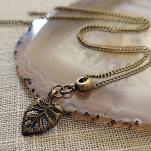 Monstera Leaf Necklace, Bronze Rolo Chain, Plant Mom Jewelry