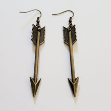 Load image into Gallery viewer, Bronze Arrow Earrings, Long Dangle Drop Earrings, Bohemian Jewelry
