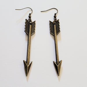 Bronze Arrow Earrings, Long Dangle Drop Earrings, Bohemian Jewelry
