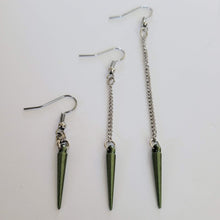 Load image into Gallery viewer, Spike Earrings, Your Choice of Five Colors, Silver Earrings, Dangle Earrings, Long Earrings, Chain Earrings
