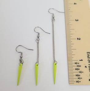 Yellow or Blue Spike Earrings, Your Choice of Four Colors,  Long Silver Dangle Chain Earrings