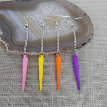 Load image into Gallery viewer, Colorful Spike Earrings, Your Choice of Four Colors, Silver Earrings, Dangle Earrings, Long Earrings, Chain Earrings
