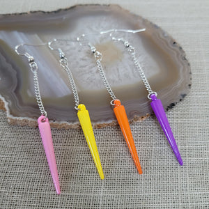 Colorful Spike Earrings, Your Choice of Four Colors, Silver Earrings, Dangle Earrings, Long Earrings, Chain Earrings