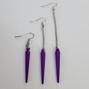 Colorful Spike Earrings, Your Choice of Four Colors, Silver Earrings, Dangle Earrings, Long Earrings, Chain Earrings