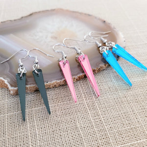 Mirrored Spike Earrings, Flat Acrylic Spike Earrings in Your Choice of Three Colors, Minimalist Jewelry