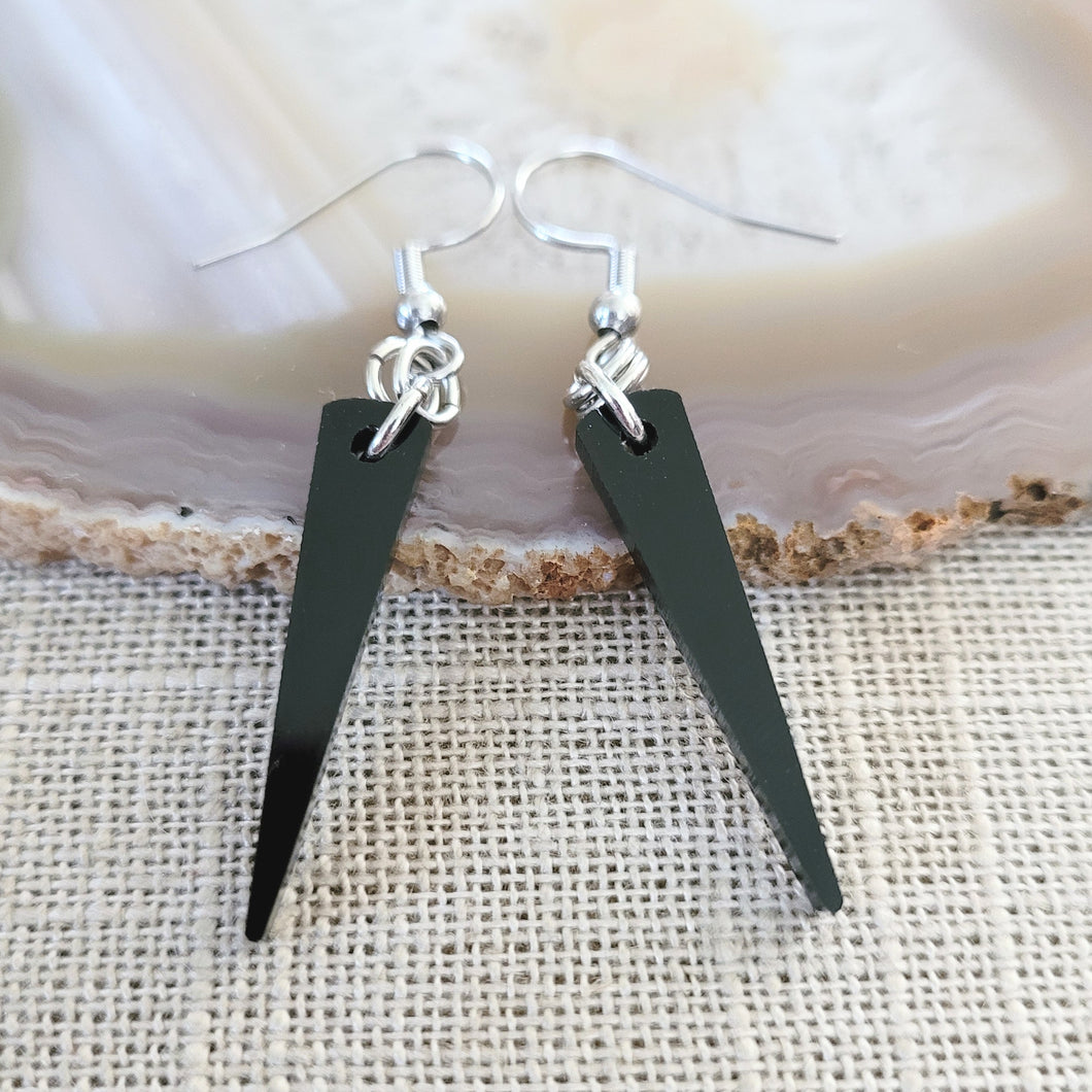 Black Spike Earrings,  Mirrored Flat Acrylic Spike Earrings