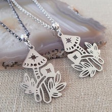Load image into Gallery viewer, Mushroom Necklace, Your Choice of Gunmetal or Silver Rolo Chain
