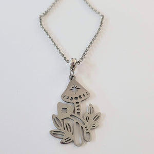 Mushroom Necklace, Your Choice of Gunmetal or Silver Rolo Chain