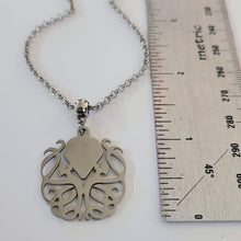 Load image into Gallery viewer, Cthulhu HP Lovecraft Necklace, Your Choice of Gunmetal or Silver Rolo Chain
