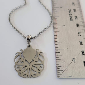 Cthulhu HP Lovecraft Necklace, Your Choice of Gunmetal or Silver Rolo Chain