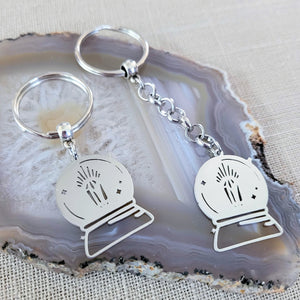 Crystal Ball Keychain, Backpack or Purse Charm, Zipper Pull, Stainless Steel Charm