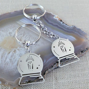 Crystal Ball Keychain, Backpack or Purse Charm, Zipper Pull, Stainless Steel Charm