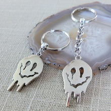 Load image into Gallery viewer, Drippy Smiley Face Keychain, Backpack or Purse Charm, Zipper Pull, Stainless Steel Charm
