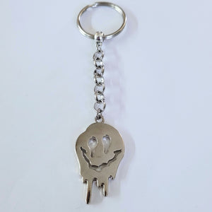 Drippy Smiley Face Keychain, Backpack or Purse Charm, Zipper Pull, Stainless Steel Charm