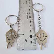 Load image into Gallery viewer, Drippy Smiley Face Keychain, Backpack or Purse Charm, Zipper Pull, Stainless Steel Charm

