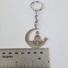 Load image into Gallery viewer, Yoga Moon Keychain, Backpack or Purse Charm, Zipper Pull, Stainless Steel Charm
