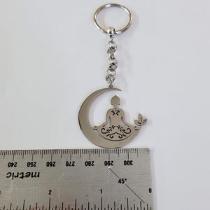 Yoga Moon Keychain, Backpack or Purse Charm, Zipper Pull, Stainless Steel Charm