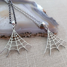 Load image into Gallery viewer, Spiderweb Necklace, Halloween Jewelry on Your Choice of Rolo Chain
