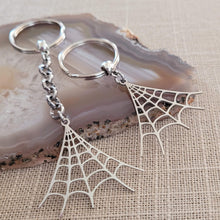 Load image into Gallery viewer, Spiderweb Keychain, Backpack or Purse Charm, Zipper Pull, Stainless Steel Charm
