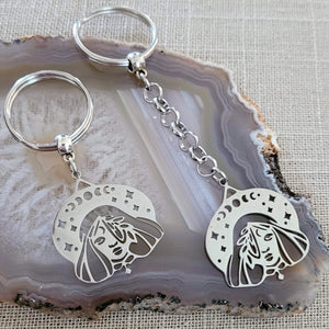 Witch Keychain, Backpack or Purse Charm, Zipper Pull, Stainless Steel Charm