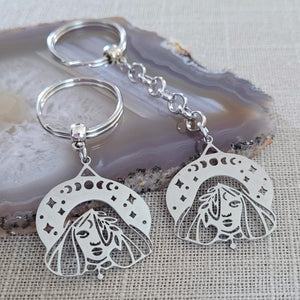 Witch Keychain, Backpack or Purse Charm, Zipper Pull, Stainless Steel Charm