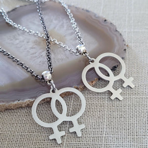 Lesbian Necklace, Sapphic LGBTQIA Jewelry on Your Choice of Rolo Chain