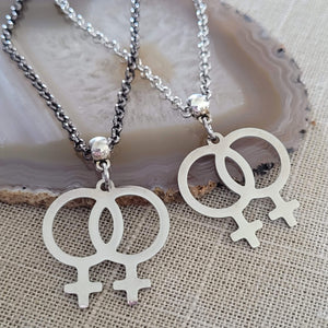 Lesbian Necklace, Sapphic LGBTQIA Jewelry on Your Choice of Rolo Chain