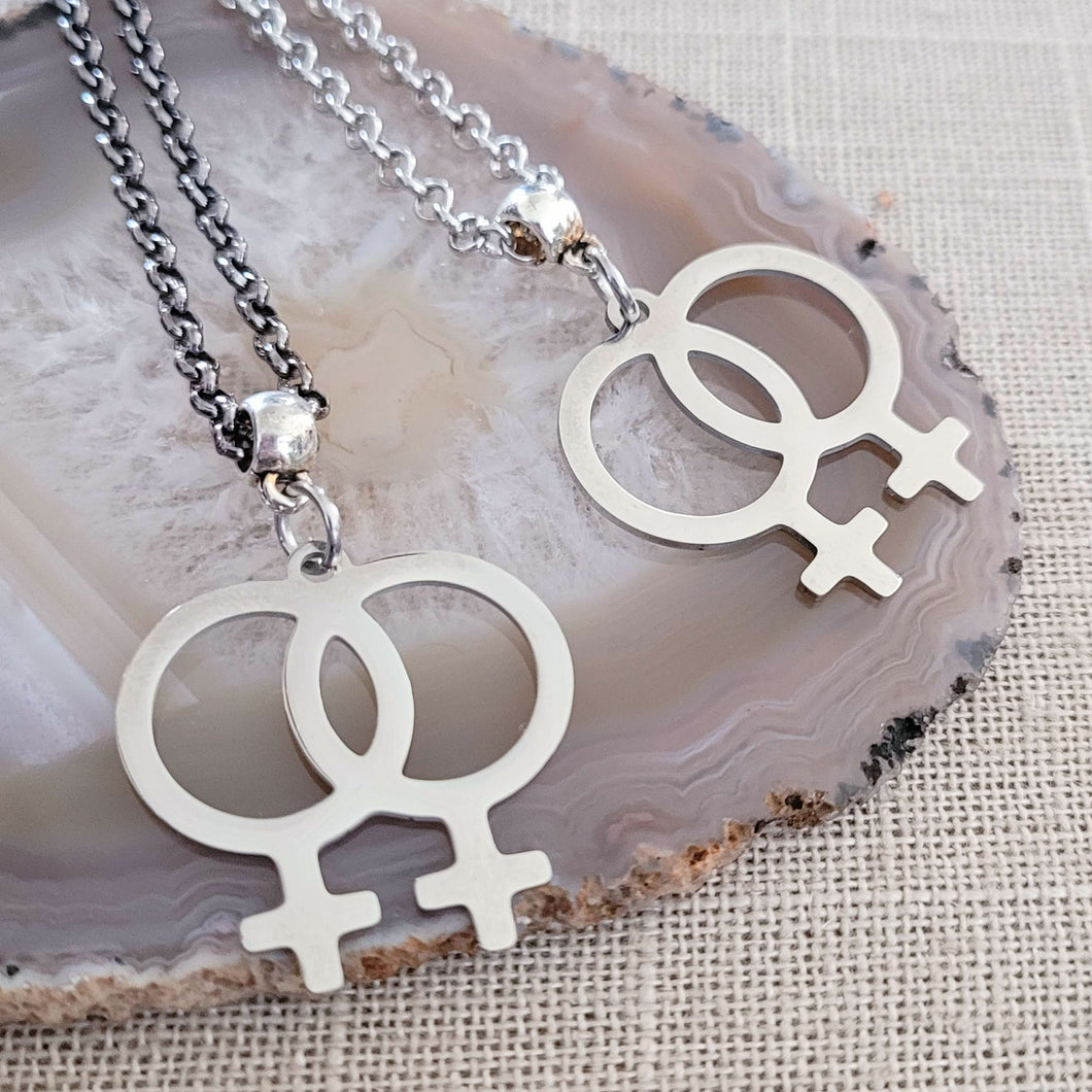 Lesbian Necklace, Sapphic LGBTQIA Jewelry on Your Choice of Rolo Chain