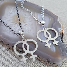 Load image into Gallery viewer, Lesbian Necklace, Sapphic LGBTQIA Jewelry on Your Choice of Rolo Chain
