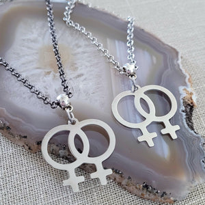 Lesbian Necklace, Sapphic LGBTQIA Jewelry on Your Choice of Rolo Chain