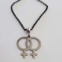 Load image into Gallery viewer, Lesbian Necklace, Sapphic LGBTQIA Jewelry on Your Choice of Rolo Chain
