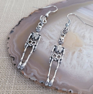 Skelton Earrings, Silver Dangle Drop Charm Earrings, Goth Halloween Jewelry
