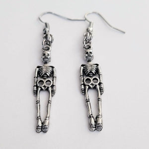 Skelton Earrings, Silver Dangle Drop Charm Earrings, Goth Halloween Jewelry