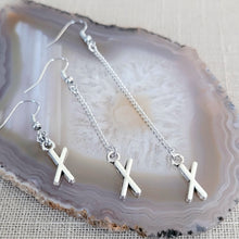 Load image into Gallery viewer, X Earrings, Your Choice of Three Lengths, Long Dangle Chain Drop, Letter X Jewelry
