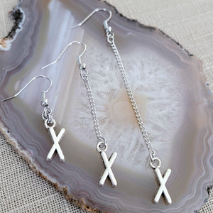 X Earrings, Your Choice of Three Lengths, Long Dangle Chain Drop, Letter X Jewelry