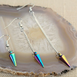 Electroplated Rainbow Titanium Earrings, Your Choice of Three Lengths