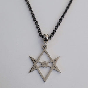 Unicursal Hexagram Necklace, Your Choice of Gunmetal or Silver Rolo Chain