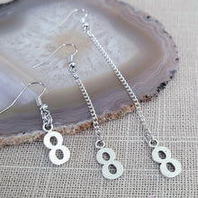 Load image into Gallery viewer, Number Eight Earrings, Infinity Jewelry, Your Choice of Three Lengths, Long Dangle Chain Drop, Eighth Anniversary Gifts
