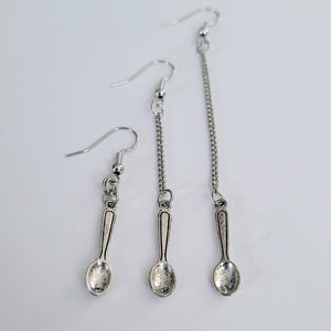 Spoon Earrings, Your Choice of Three Lengths, Long Dangle Chain Drop Earrings, Raver Festival Jewelry