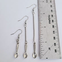 Load image into Gallery viewer, Spoon Earrings, Your Choice of Three Lengths, Long Dangle Chain Drop Earrings, Raver Festival Jewelry
