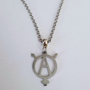 Transgender Anarchist Necklace, Your Choice of Gunmetal or Silver Rolo Chain, Non Binary Trans Awareness Jewelry
