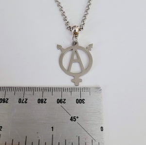 Transgender Anarchist Necklace, Your Choice of Gunmetal or Silver Rolo Chain, Non Binary Trans Awareness Jewelry