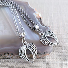 Load image into Gallery viewer, Memorial Wings Necklace, Your Choice of Two Chains, Heart Shaped Angel Jewelry
