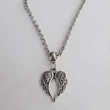 Load image into Gallery viewer, Memorial Wings Necklace, Your Choice of Two Chains, Heart Shaped Angel Jewelry
