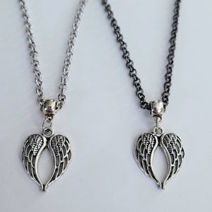 Memorial Wings Necklace, Your Choice of Two Chains, Heart Shaped Angel Jewelry